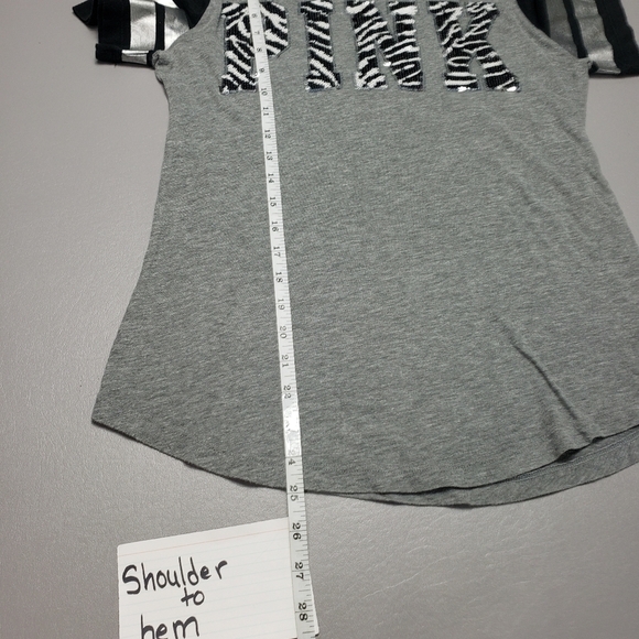 Pink Victoria's secret VS black, gray, white sequin tshirt women's size XS - Picture 7 of 8
